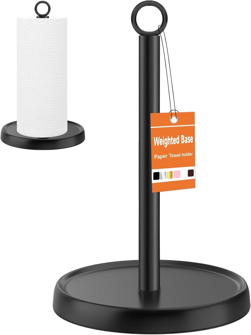PAROTO Paper Towel Holder Countertop, Stainless Steel, Weighted Base, Anti-Slip, Black Paper Towel Holder Stand for Kitchen Bathroom Farmhouse Essentials Decor Accessories - Image 1
